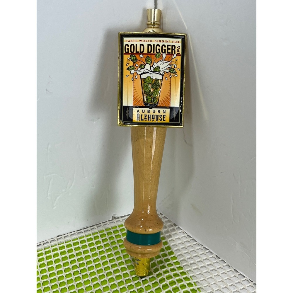 Auburn Alehouse Gold Digger‎ IPA Beer Tap Handle Wood Brass Man Cave
